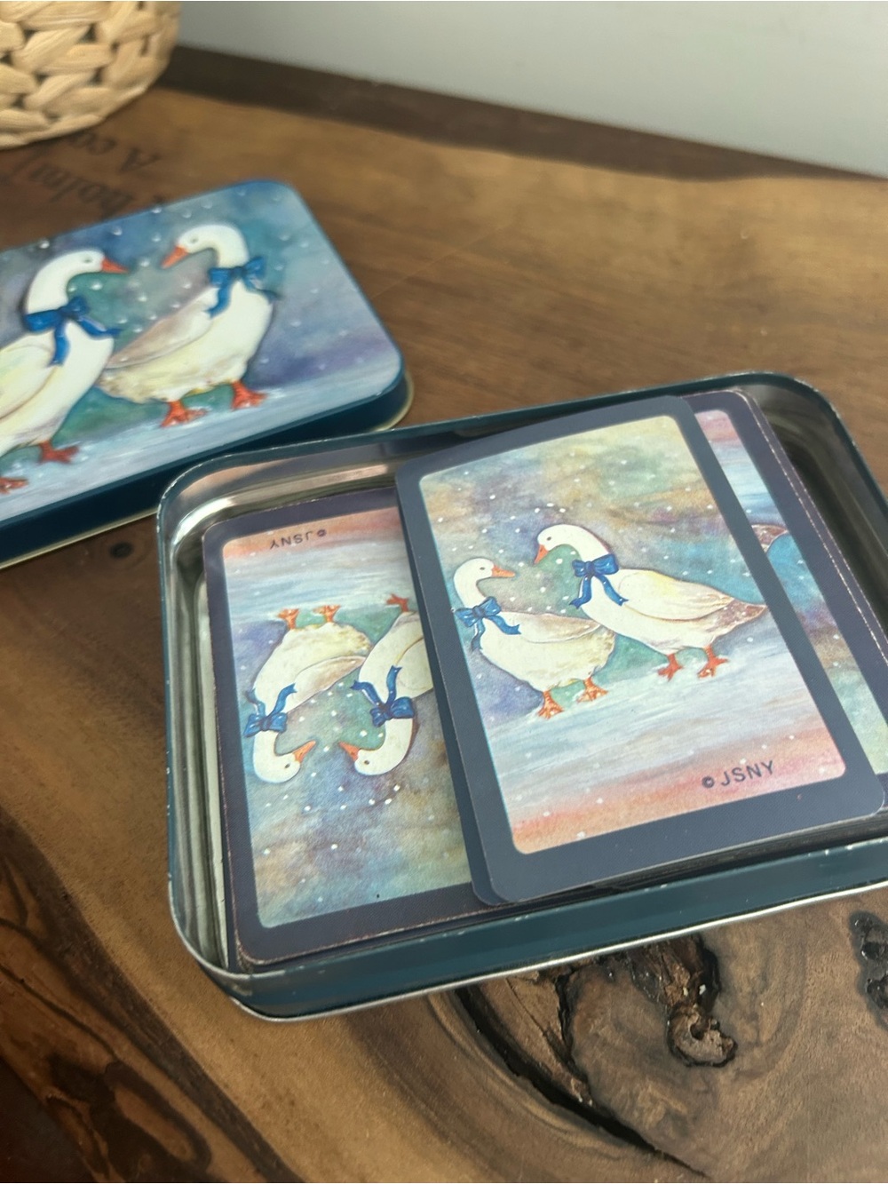 Duck Illustration Playing Cards Tin Set - Blue and White 1 deck Cottagecore